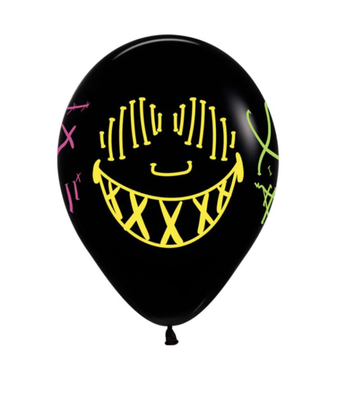 GLOBO LATEX REDONDO 4 CARAS MASCARAS NEON FASHION NEGRO